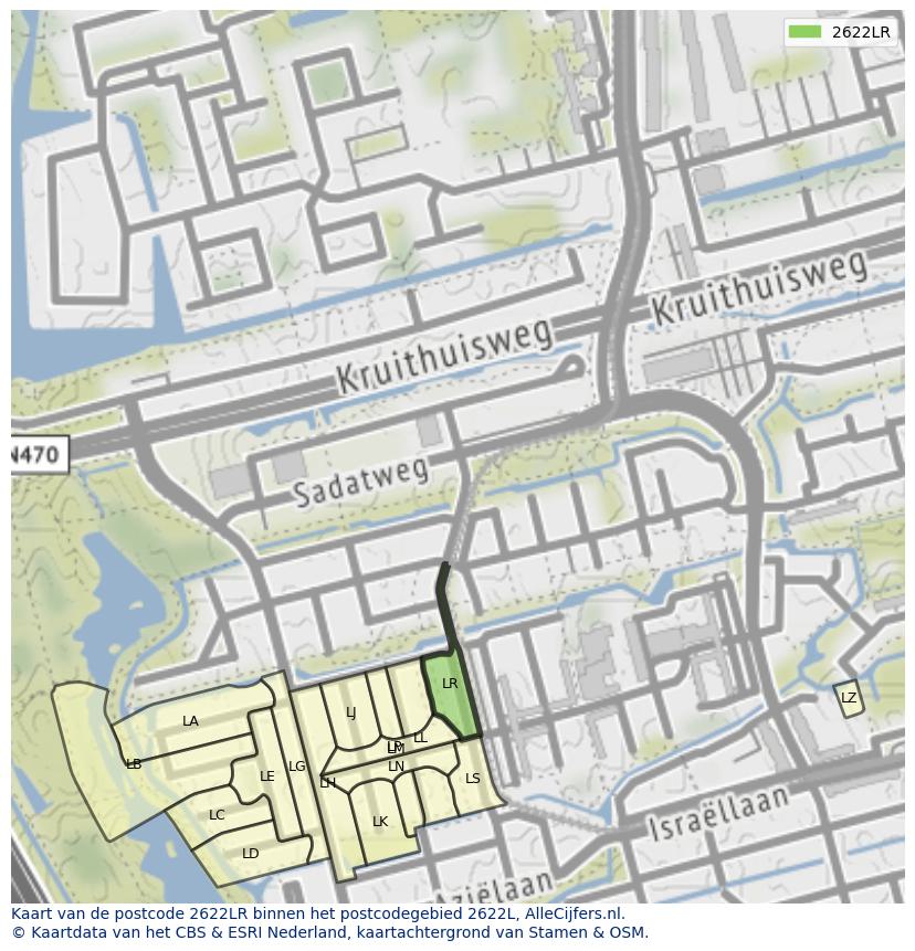 Afbeelding van het postcodegebied 2622 LR op de kaart.