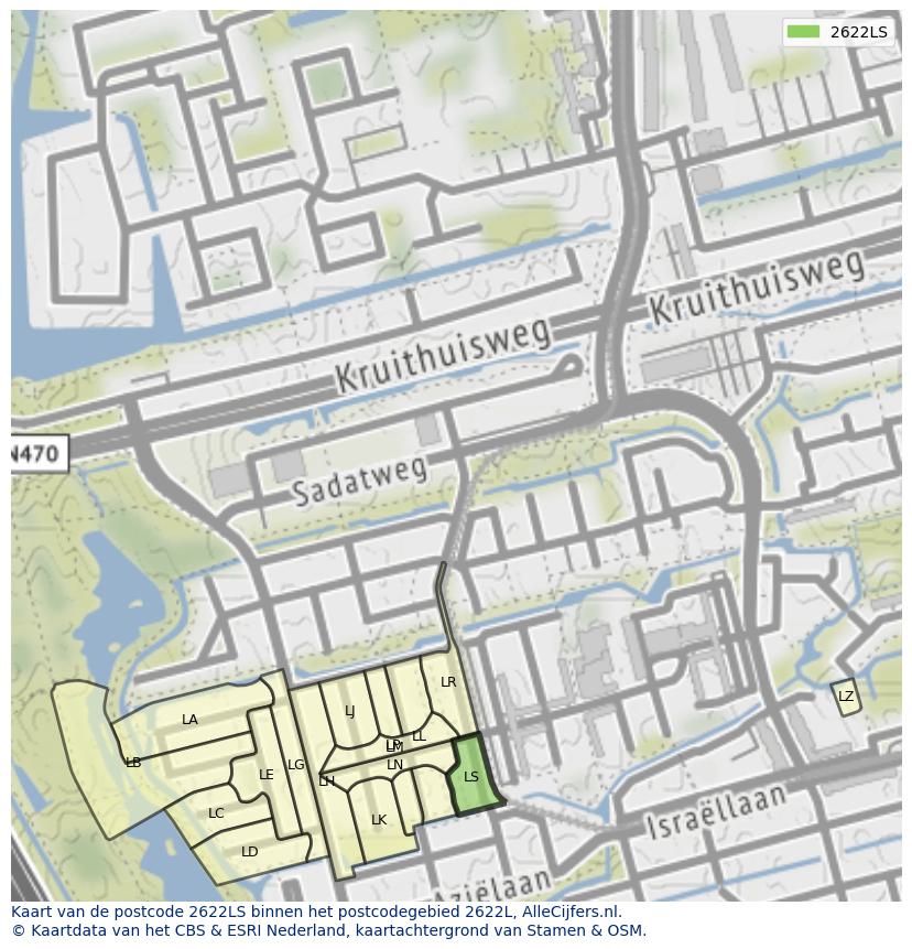 Afbeelding van het postcodegebied 2622 LS op de kaart.