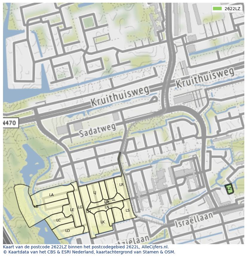 Afbeelding van het postcodegebied 2622 LZ op de kaart.