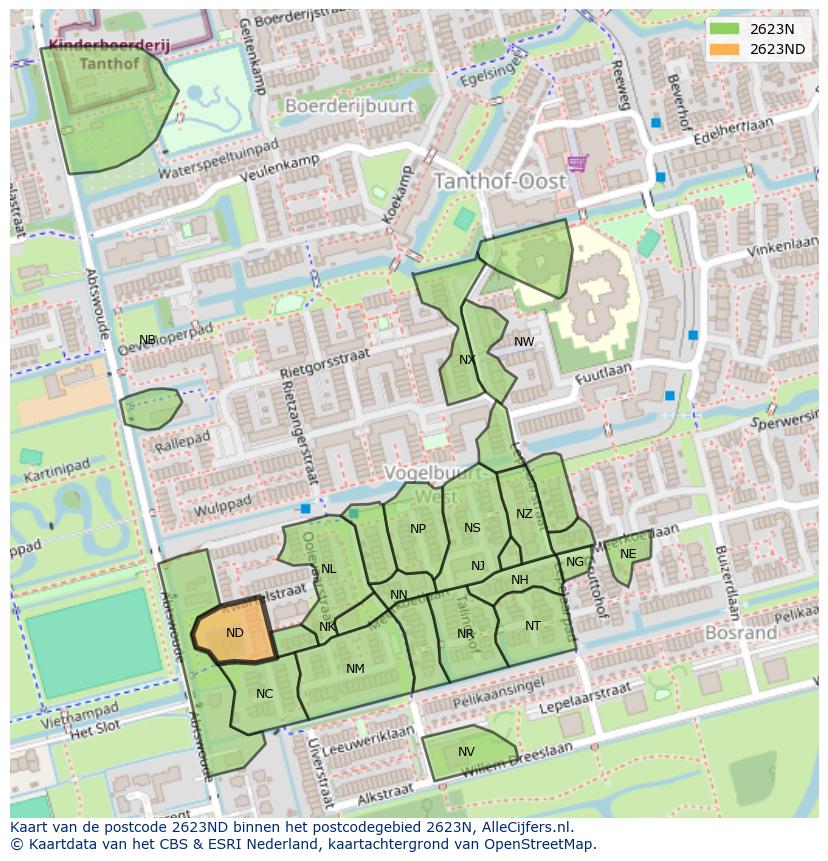 Afbeelding van het postcodegebied 2623 ND op de kaart.