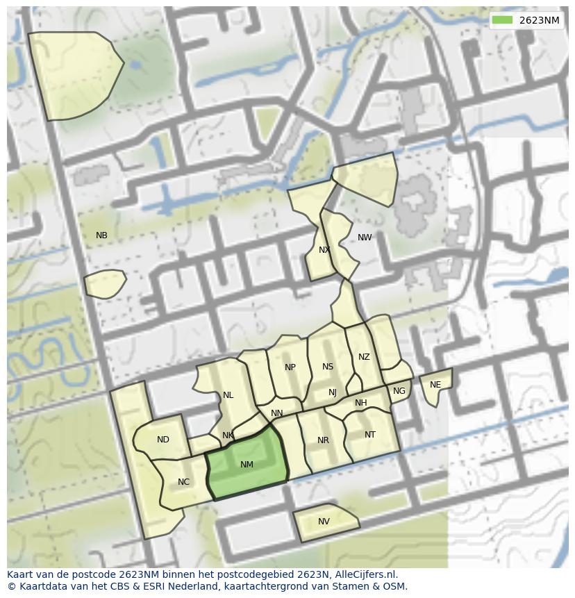 Afbeelding van het postcodegebied 2623 NM op de kaart.
