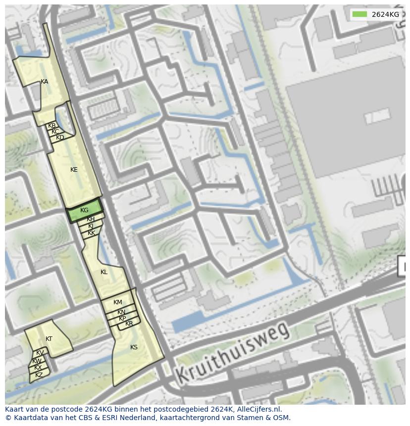 Afbeelding van het postcodegebied 2624 KG op de kaart.