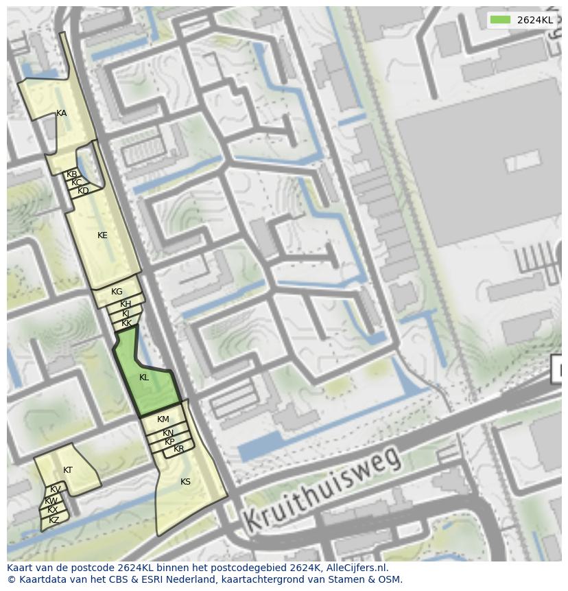 Afbeelding van het postcodegebied 2624 KL op de kaart.