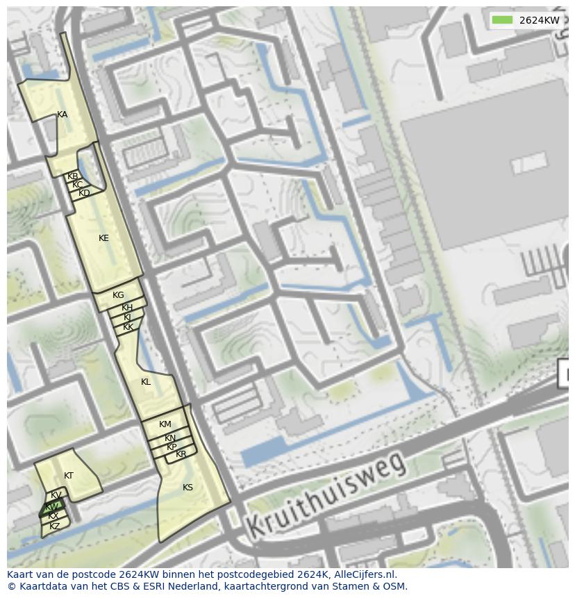 Afbeelding van het postcodegebied 2624 KW op de kaart.