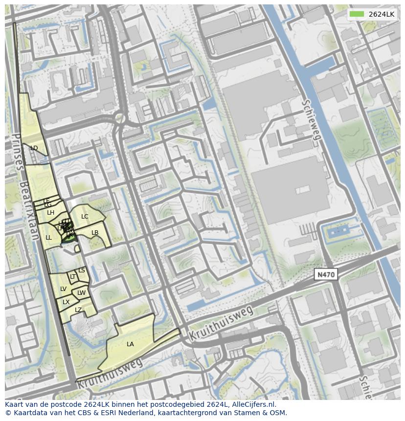 Afbeelding van het postcodegebied 2624 LK op de kaart.