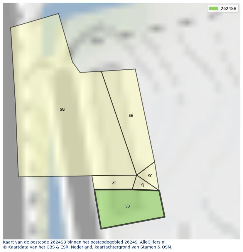 Afbeelding van het postcodegebied 2624 SB op de kaart.