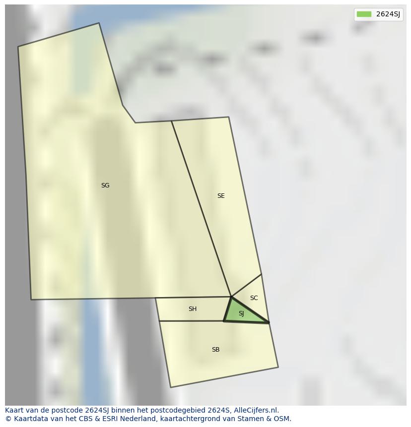 Afbeelding van het postcodegebied 2624 SJ op de kaart.