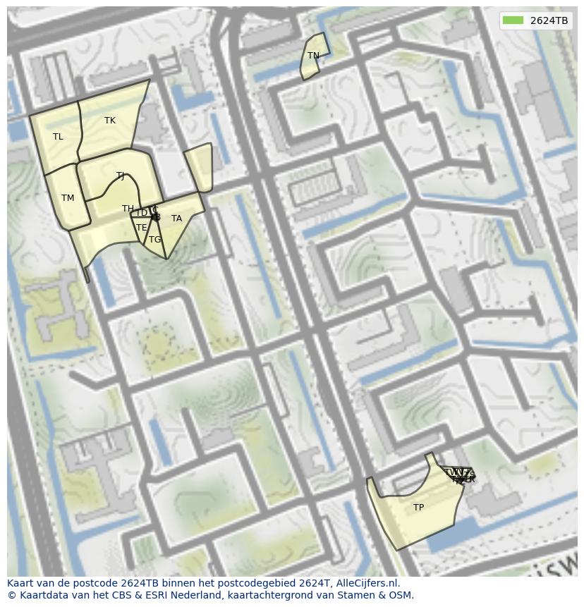 Afbeelding van het postcodegebied 2624 TB op de kaart.