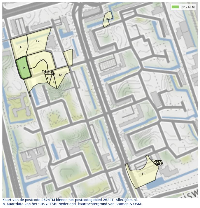 Afbeelding van het postcodegebied 2624 TM op de kaart.