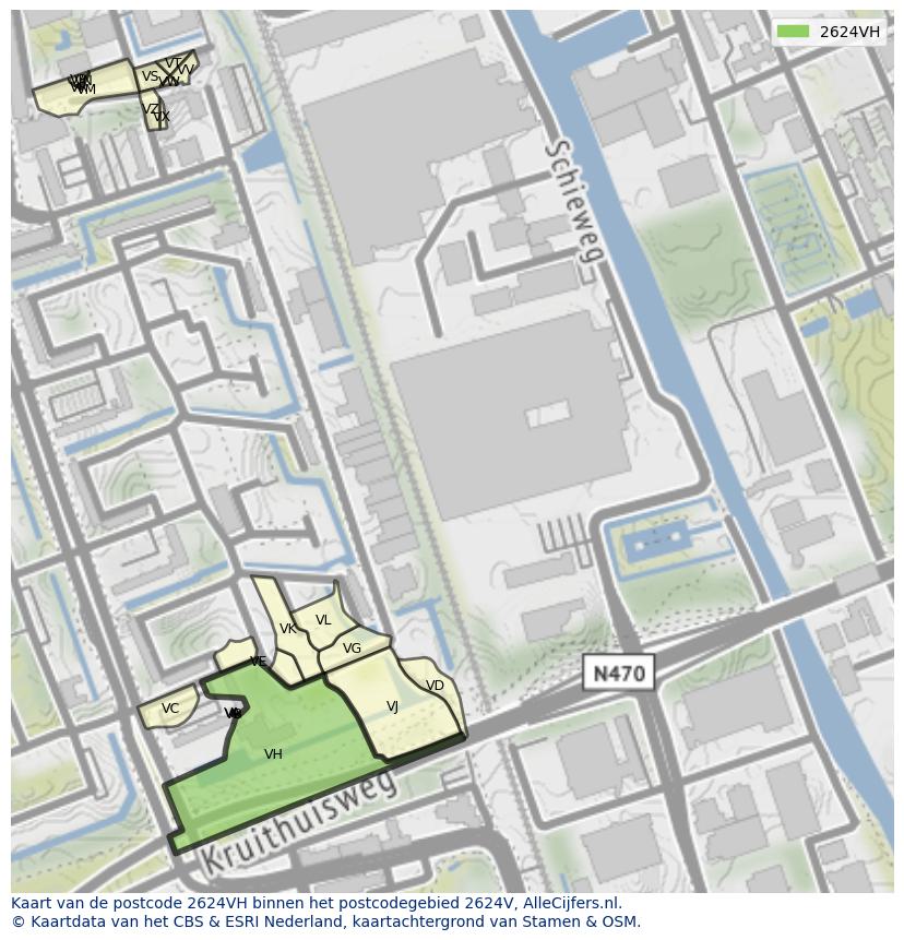 Afbeelding van het postcodegebied 2624 VH op de kaart.