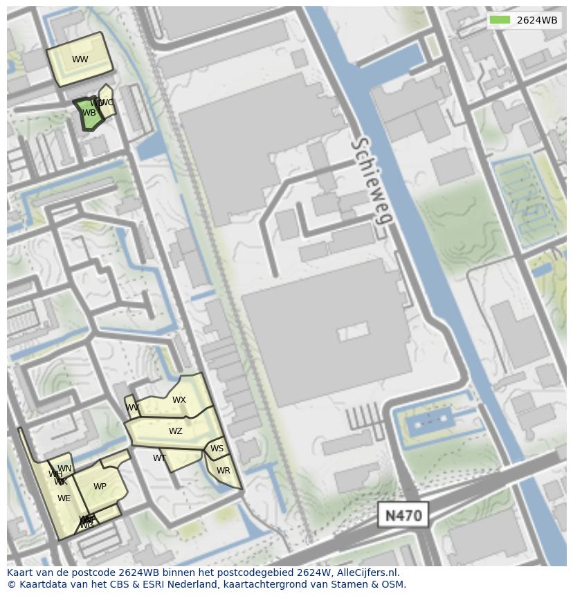 Afbeelding van het postcodegebied 2624 WB op de kaart.