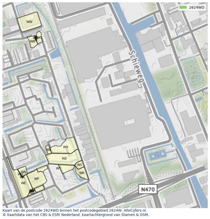 Afbeelding van het postcodegebied 2624 WD op de kaart.