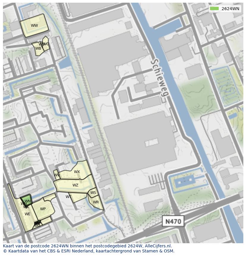 Afbeelding van het postcodegebied 2624 WN op de kaart.