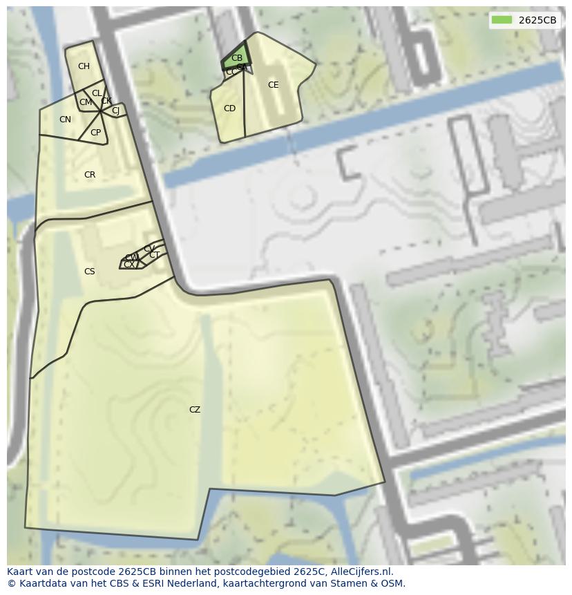 Afbeelding van het postcodegebied 2625 CB op de kaart.