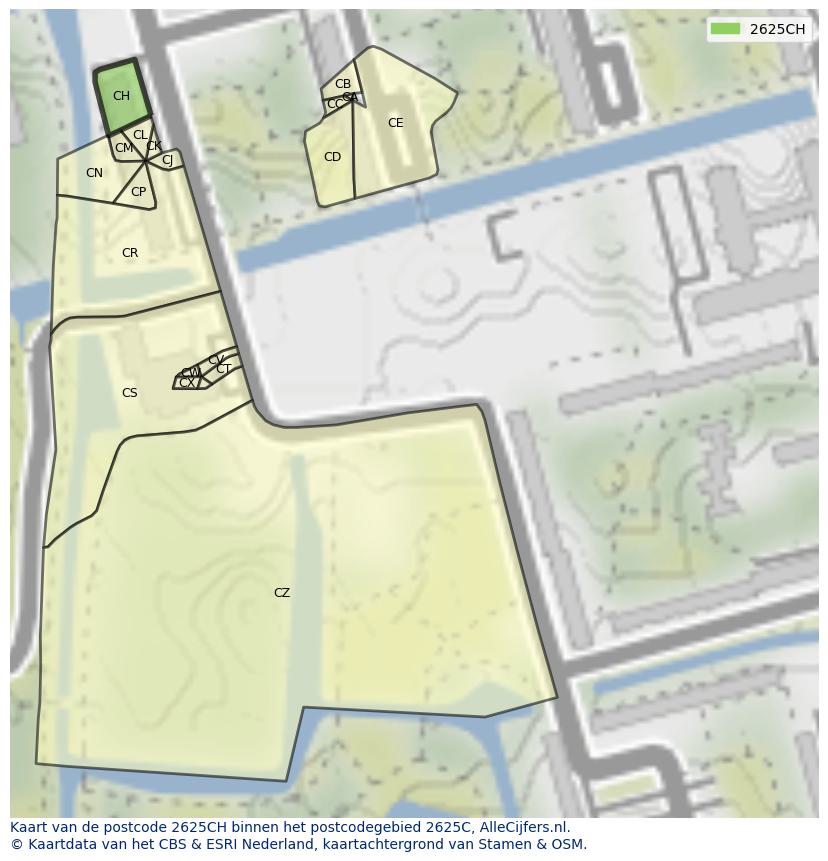 Afbeelding van het postcodegebied 2625 CH op de kaart.