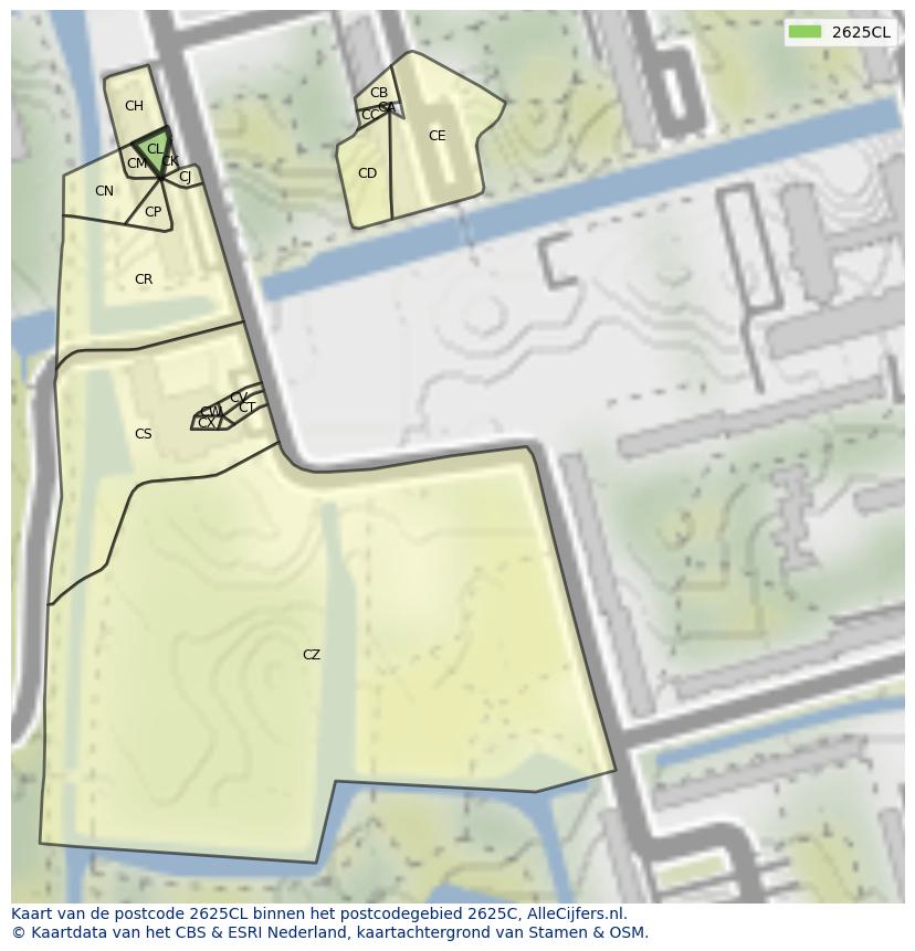 Afbeelding van het postcodegebied 2625 CL op de kaart.