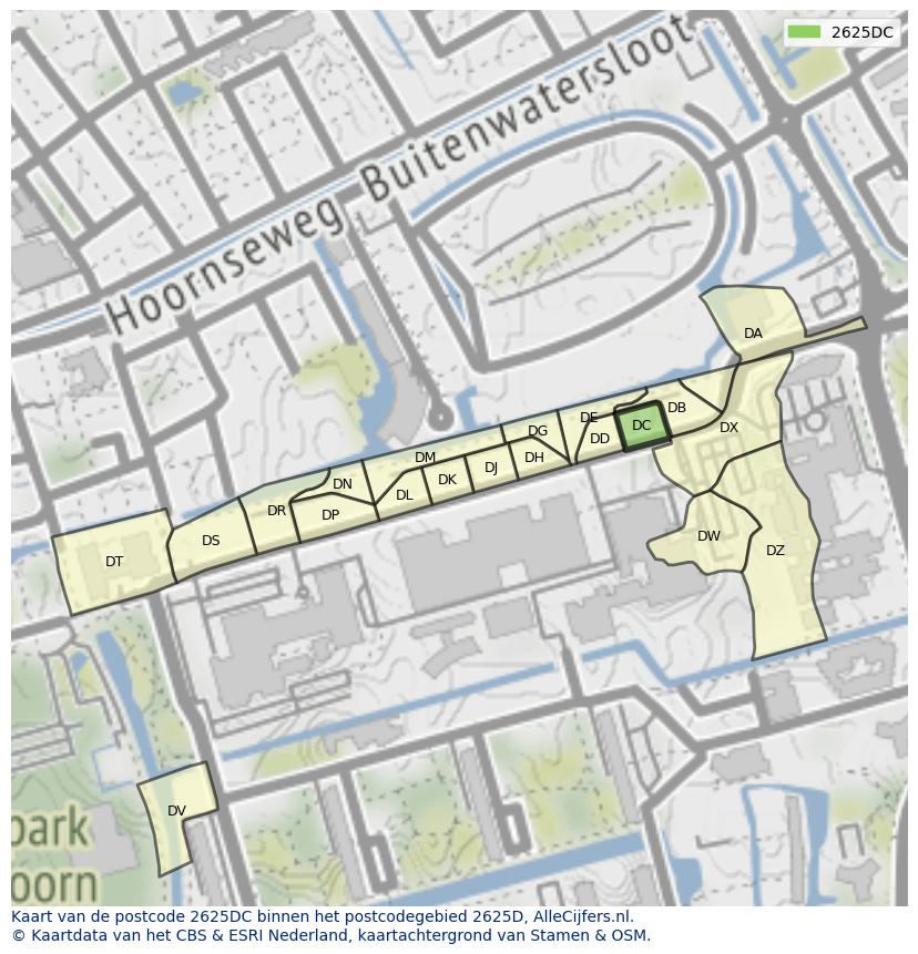 Afbeelding van het postcodegebied 2625 DC op de kaart.