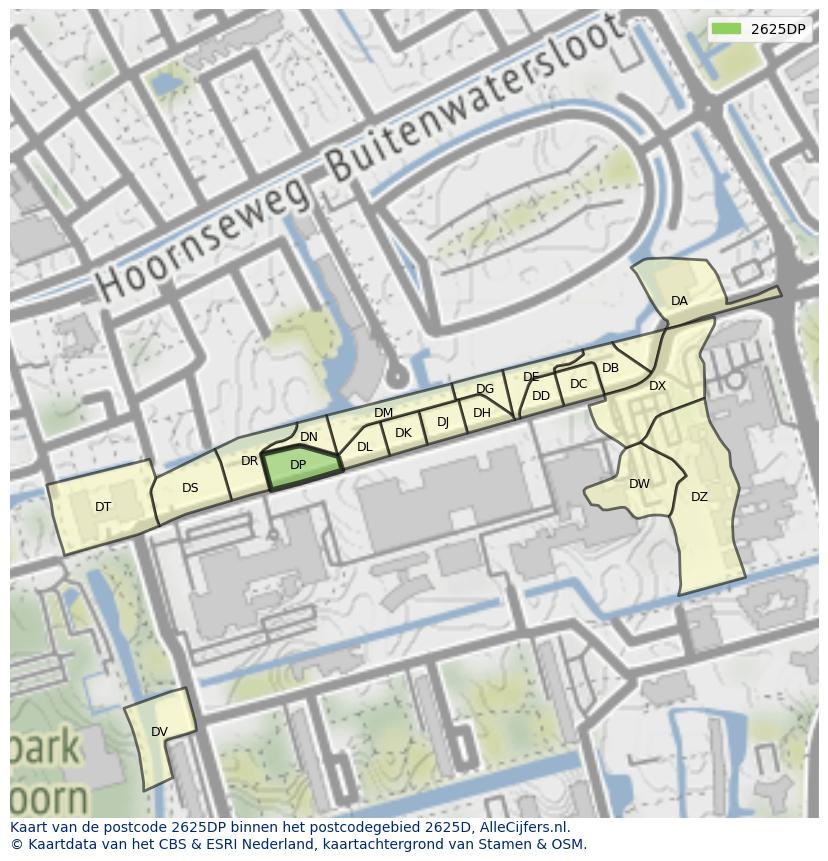 Afbeelding van het postcodegebied 2625 DP op de kaart.