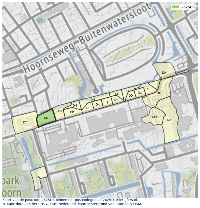 Afbeelding van het postcodegebied 2625 DS op de kaart.