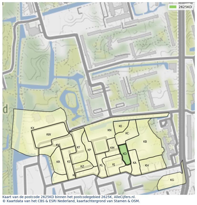 Afbeelding van het postcodegebied 2625 KD op de kaart.