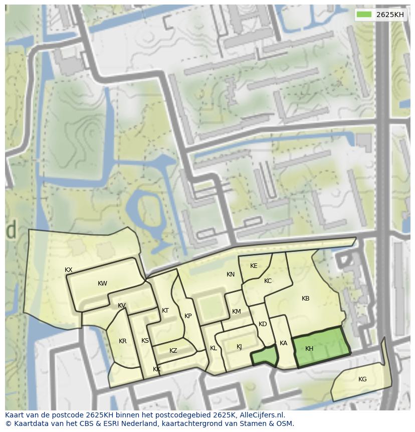 Afbeelding van het postcodegebied 2625 KH op de kaart.
