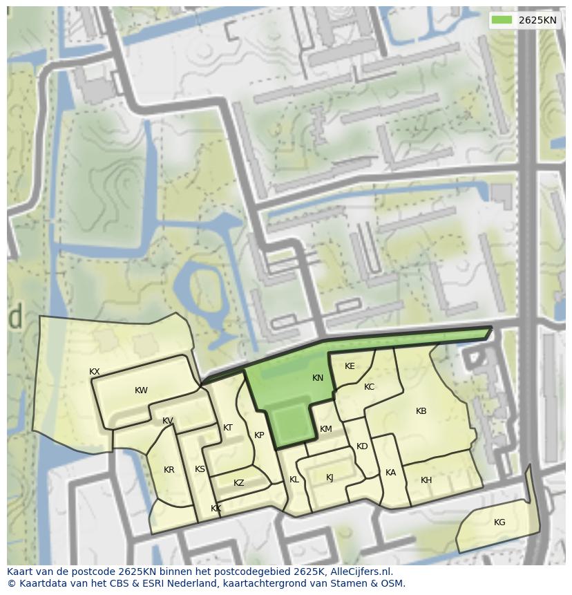 Afbeelding van het postcodegebied 2625 KN op de kaart.