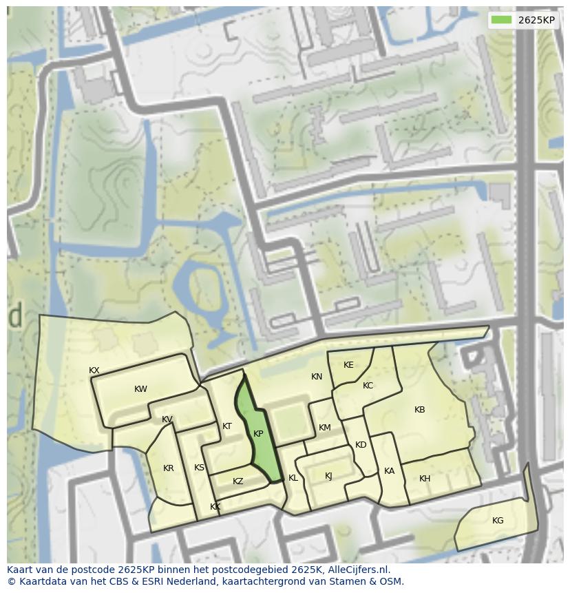 Afbeelding van het postcodegebied 2625 KP op de kaart.