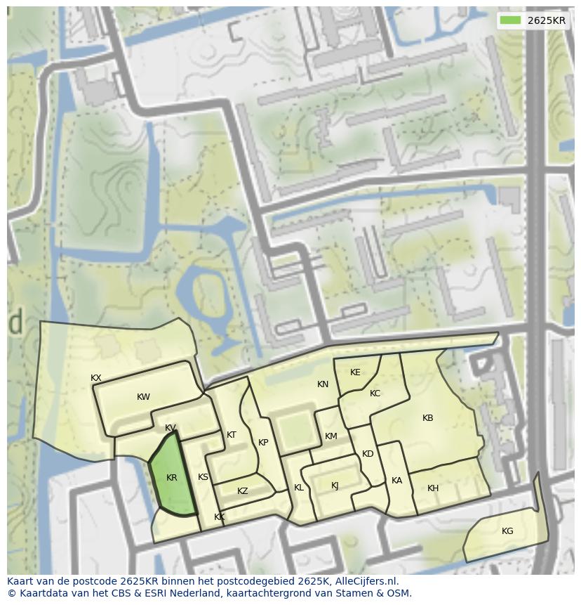 Afbeelding van het postcodegebied 2625 KR op de kaart.