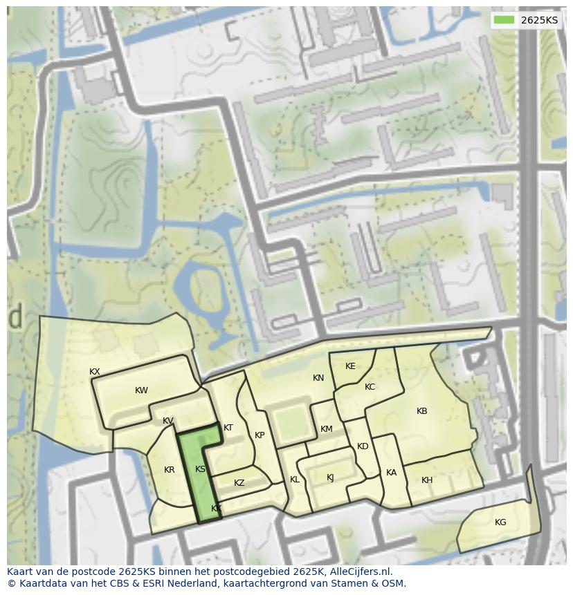 Afbeelding van het postcodegebied 2625 KS op de kaart.