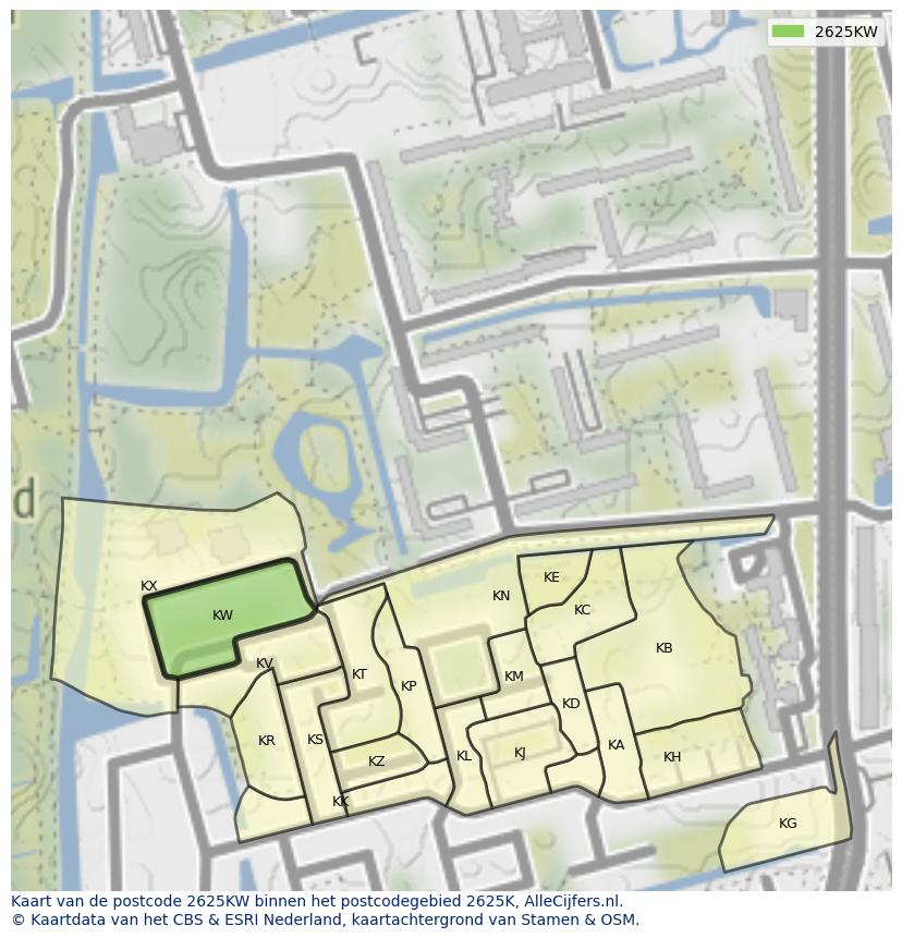 Afbeelding van het postcodegebied 2625 KW op de kaart.