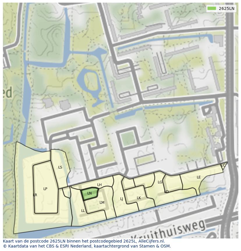 Afbeelding van het postcodegebied 2625 LN op de kaart.