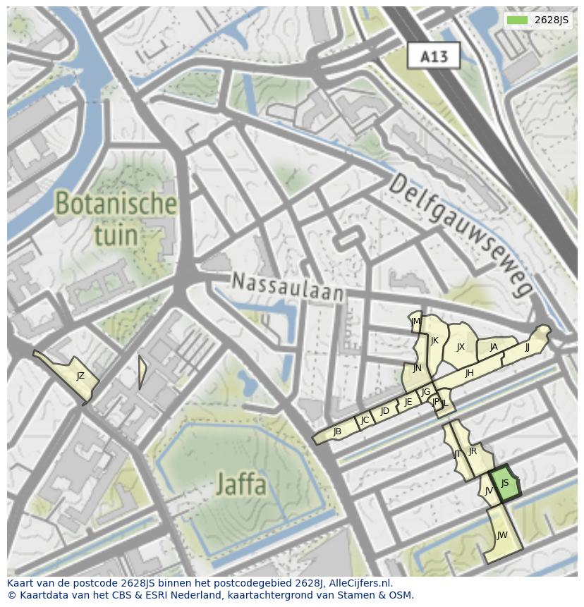 Afbeelding van het postcodegebied 2628 JS op de kaart.