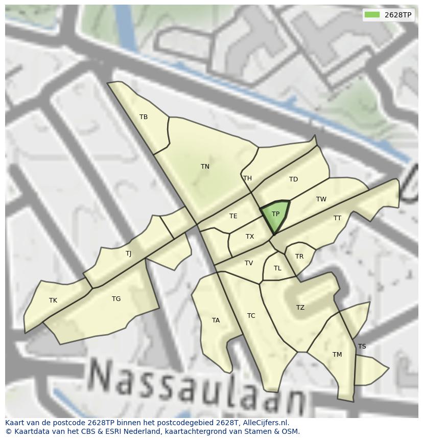 Afbeelding van het postcodegebied 2628 TP op de kaart.