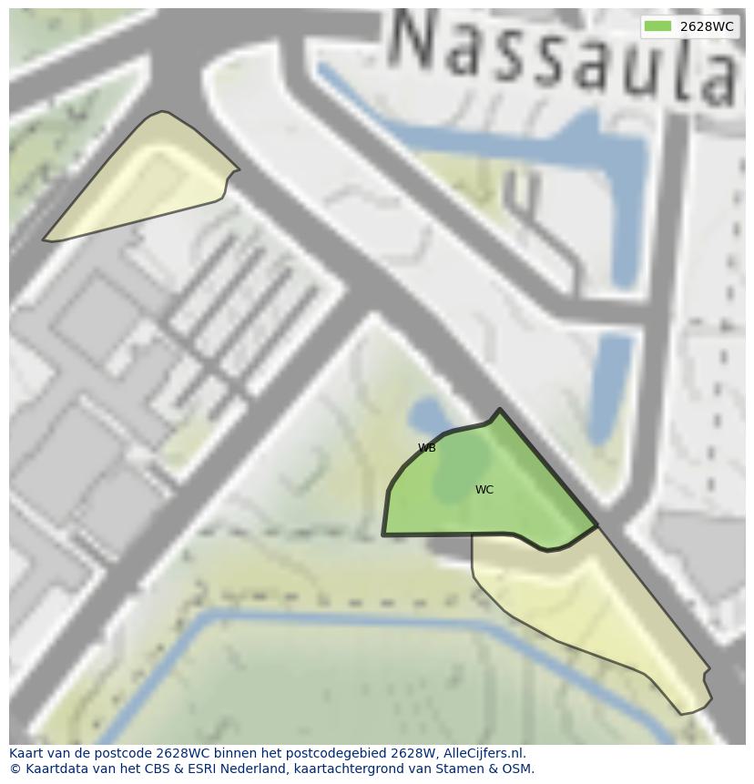 Afbeelding van het postcodegebied 2628 WC op de kaart.