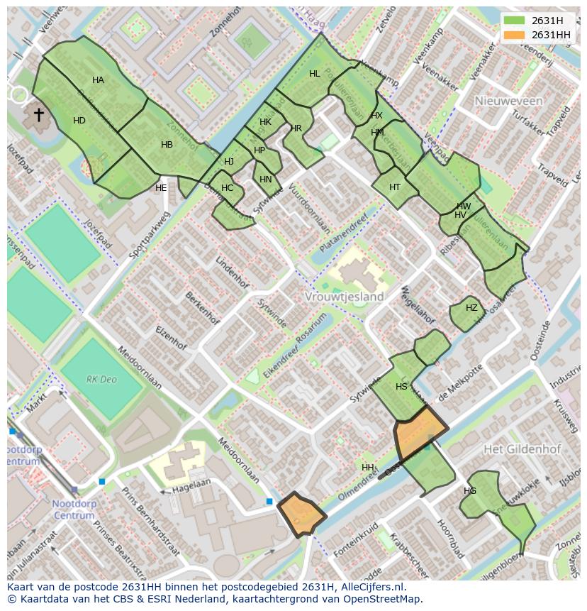 Afbeelding van het postcodegebied 2631 HH op de kaart.