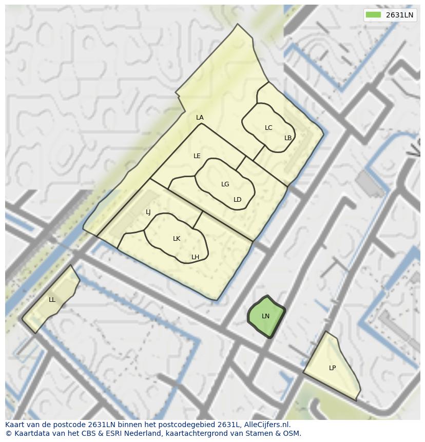 Afbeelding van het postcodegebied 2631 LN op de kaart.