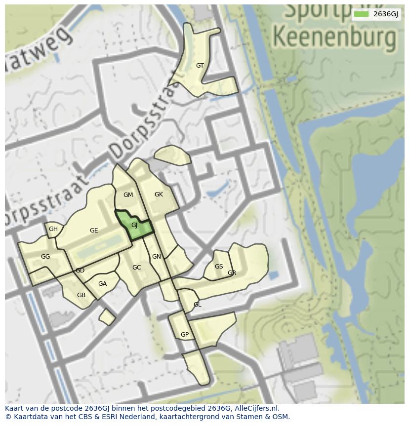 Afbeelding van het postcodegebied 2636 GJ op de kaart.