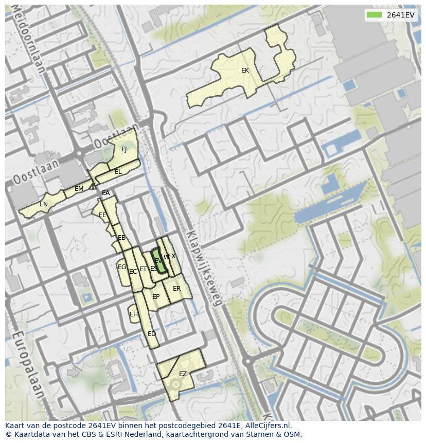 Afbeelding van het postcodegebied 2641 EV op de kaart.