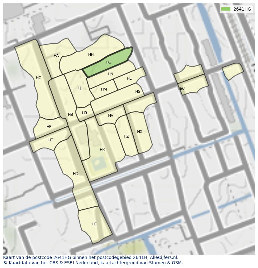 Afbeelding van het postcodegebied 2641 HG op de kaart.