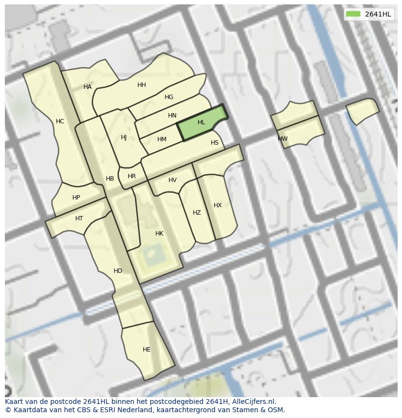Afbeelding van het postcodegebied 2641 HL op de kaart.