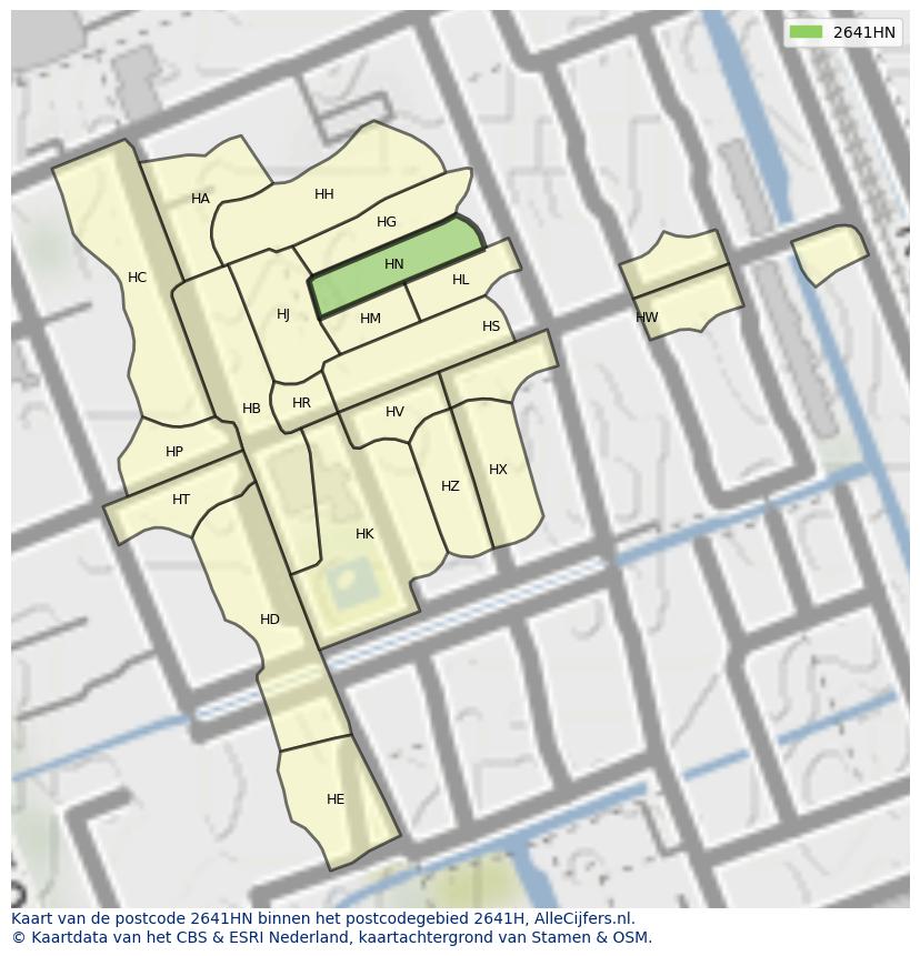 Afbeelding van het postcodegebied 2641 HN op de kaart.