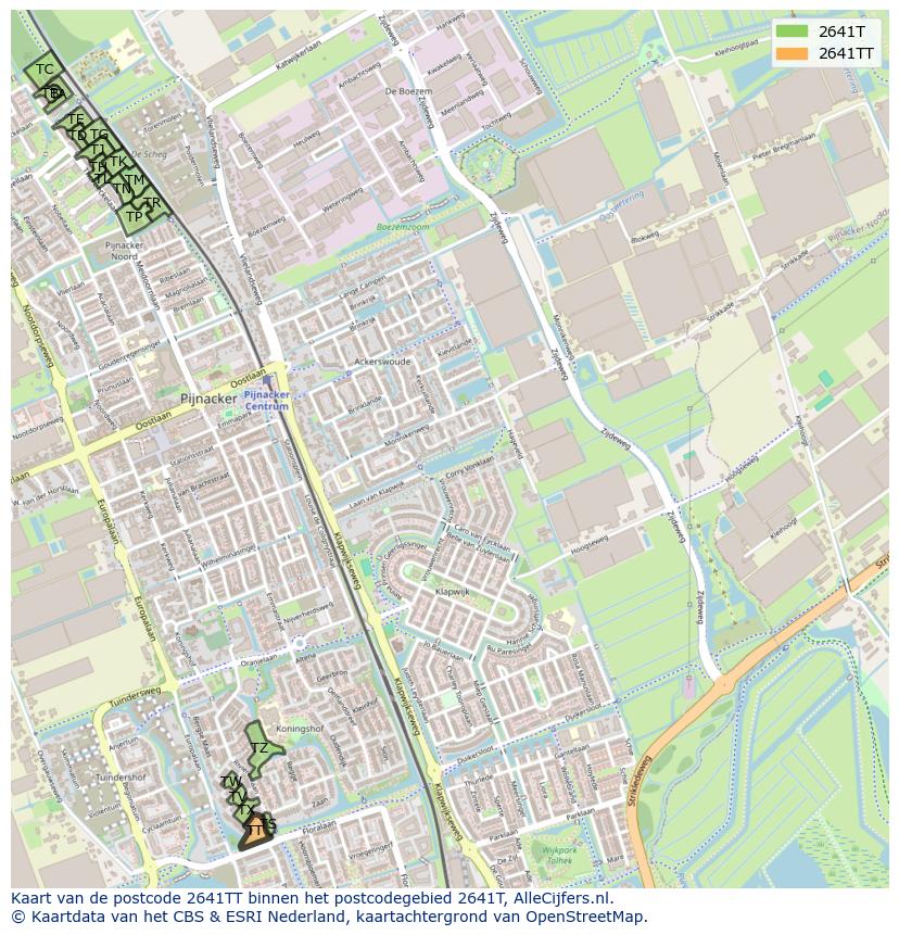 Afbeelding van het postcodegebied 2641 TT op de kaart.