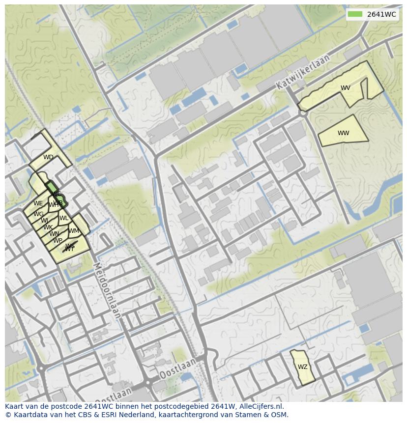 Afbeelding van het postcodegebied 2641 WC op de kaart.