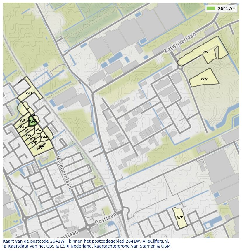 Afbeelding van het postcodegebied 2641 WH op de kaart.