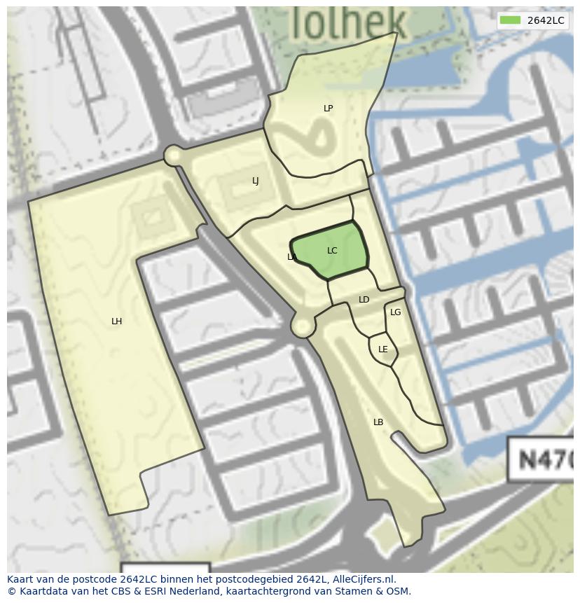 Afbeelding van het postcodegebied 2642 LC op de kaart.