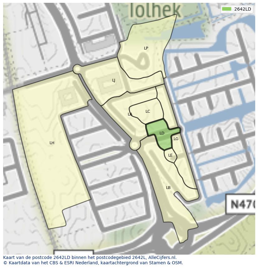 Afbeelding van het postcodegebied 2642 LD op de kaart.