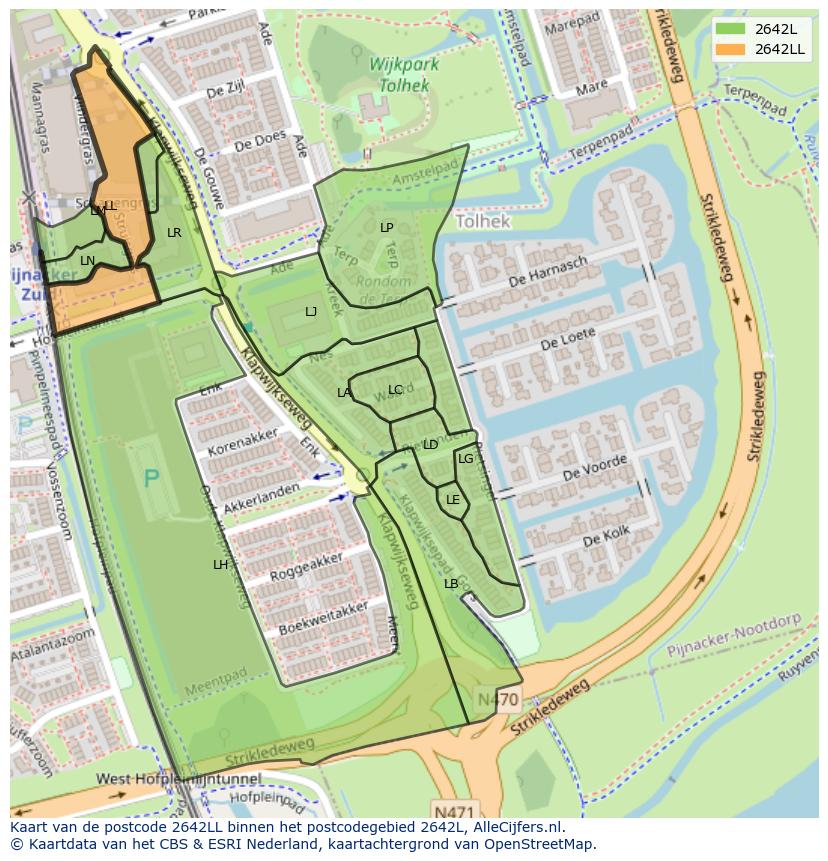 Afbeelding van het postcodegebied 2642 LL op de kaart.