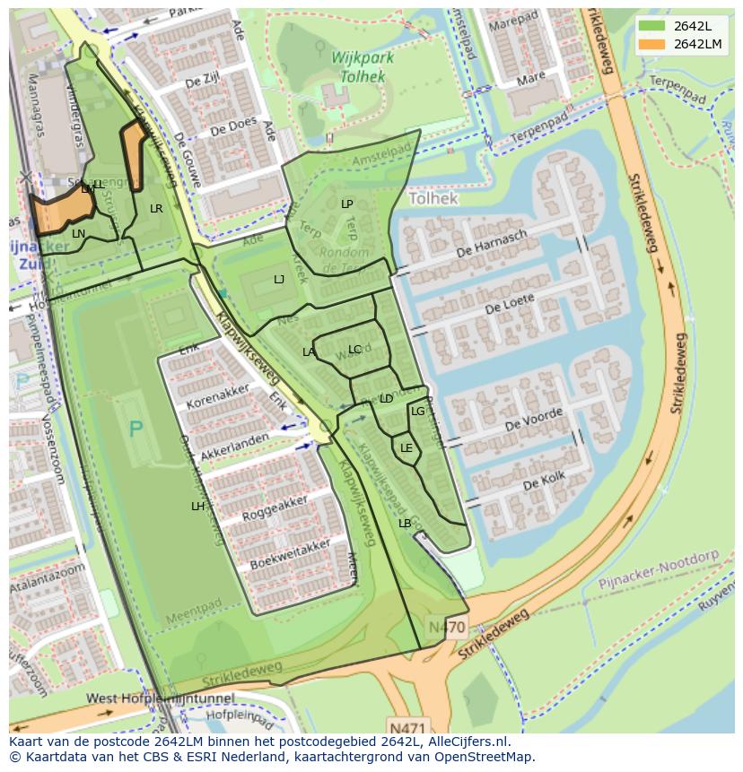Afbeelding van het postcodegebied 2642 LM op de kaart.