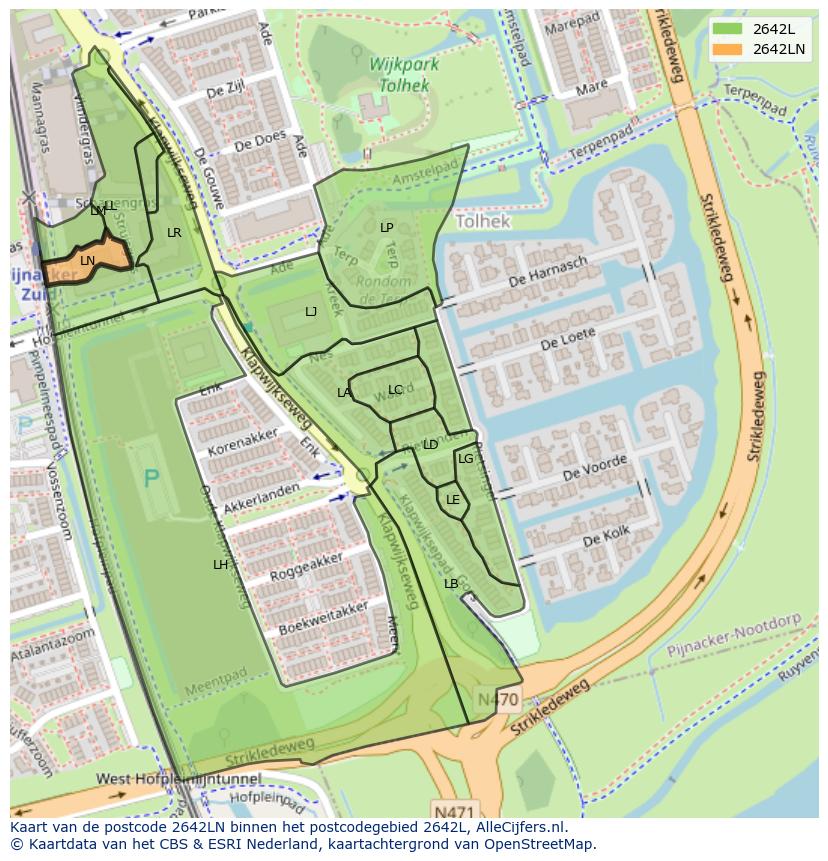 Afbeelding van het postcodegebied 2642 LN op de kaart.