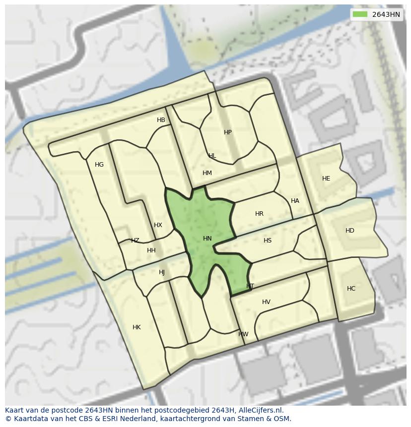 Afbeelding van het postcodegebied 2643 HN op de kaart.
